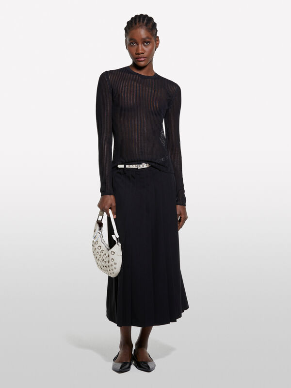 Pull noir effet rayé - pulls col rond pour femme | Sisley