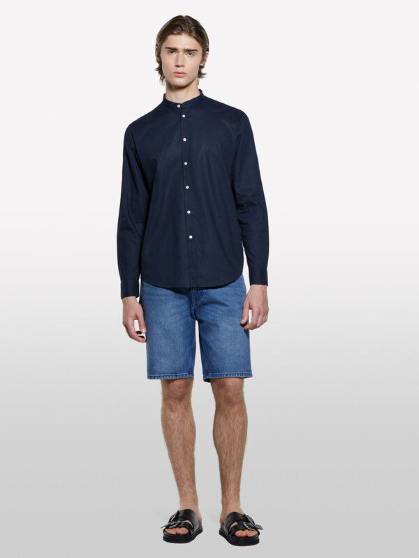 Chemise mandarin bleu foncé Chemise mandarin bleu foncé - chemises regular pour homme | Sisley