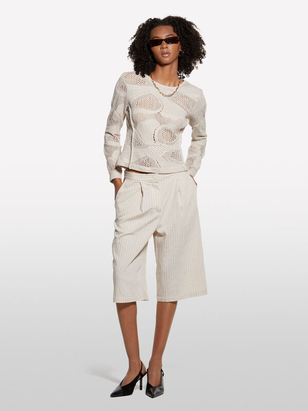 Bermuda rayé blanc crème - shorts pour femme | Sisley