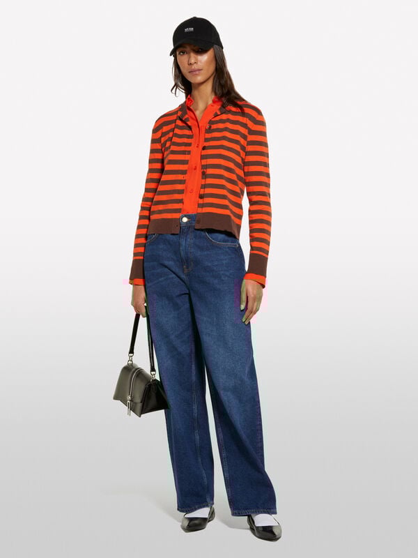 Gilet à rayures rouges et noires Gilet à rayures rouges et noires - cardigans pour femme | Sisley