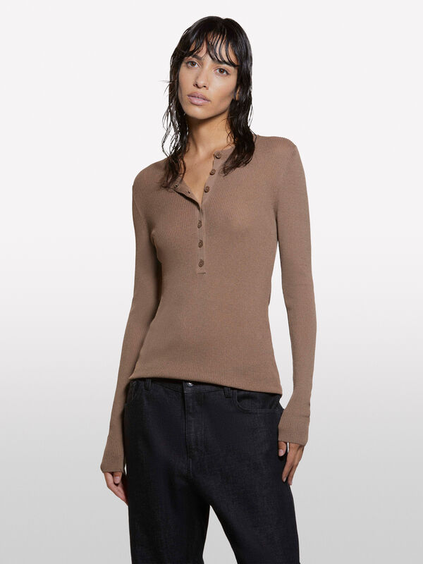 Chemise séraphin marron - pulls col rond pour femme | Sisley