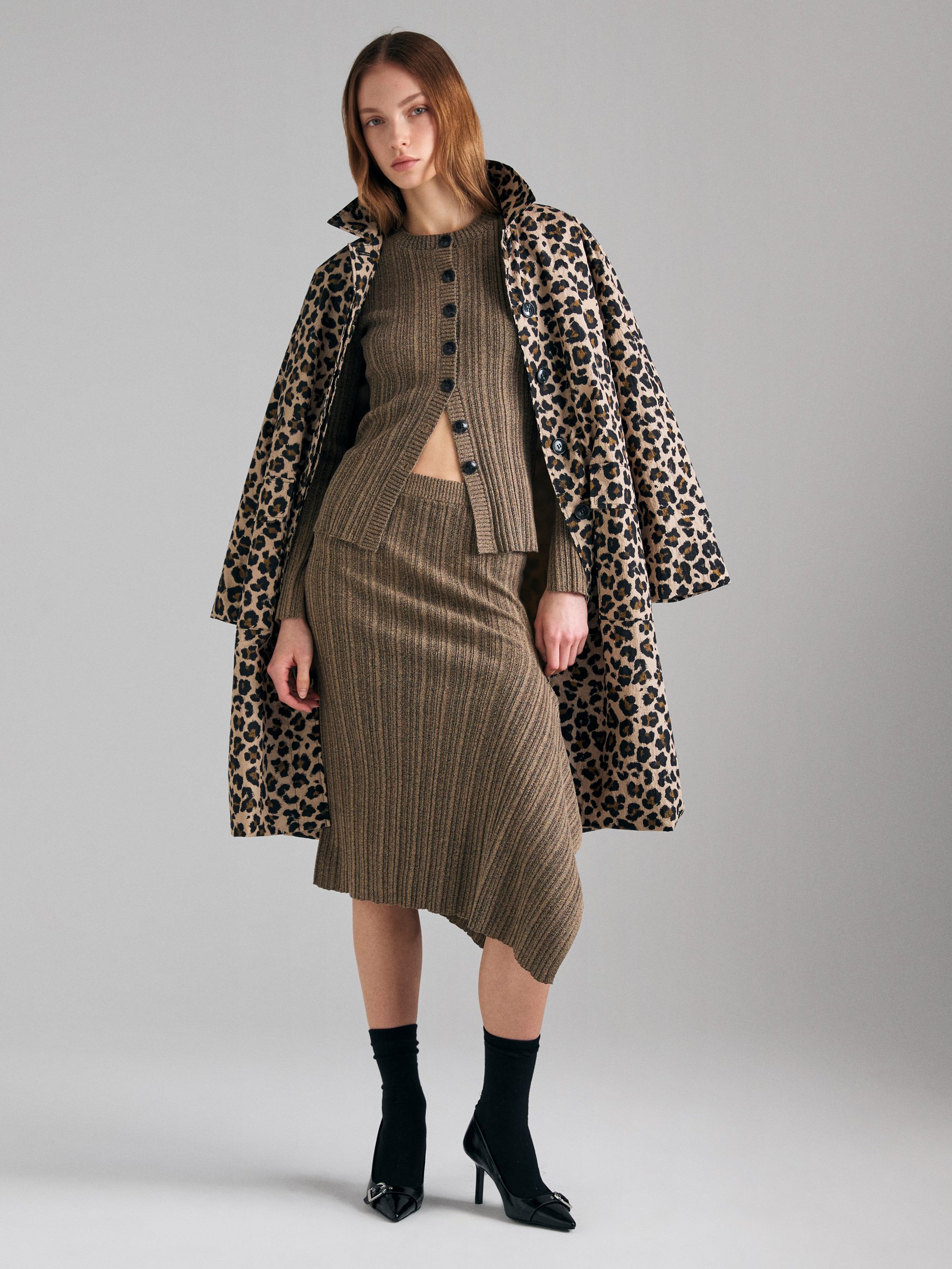 Sisley – Ribbed Skirt With Drape, Woman, Military Green, Size: XS