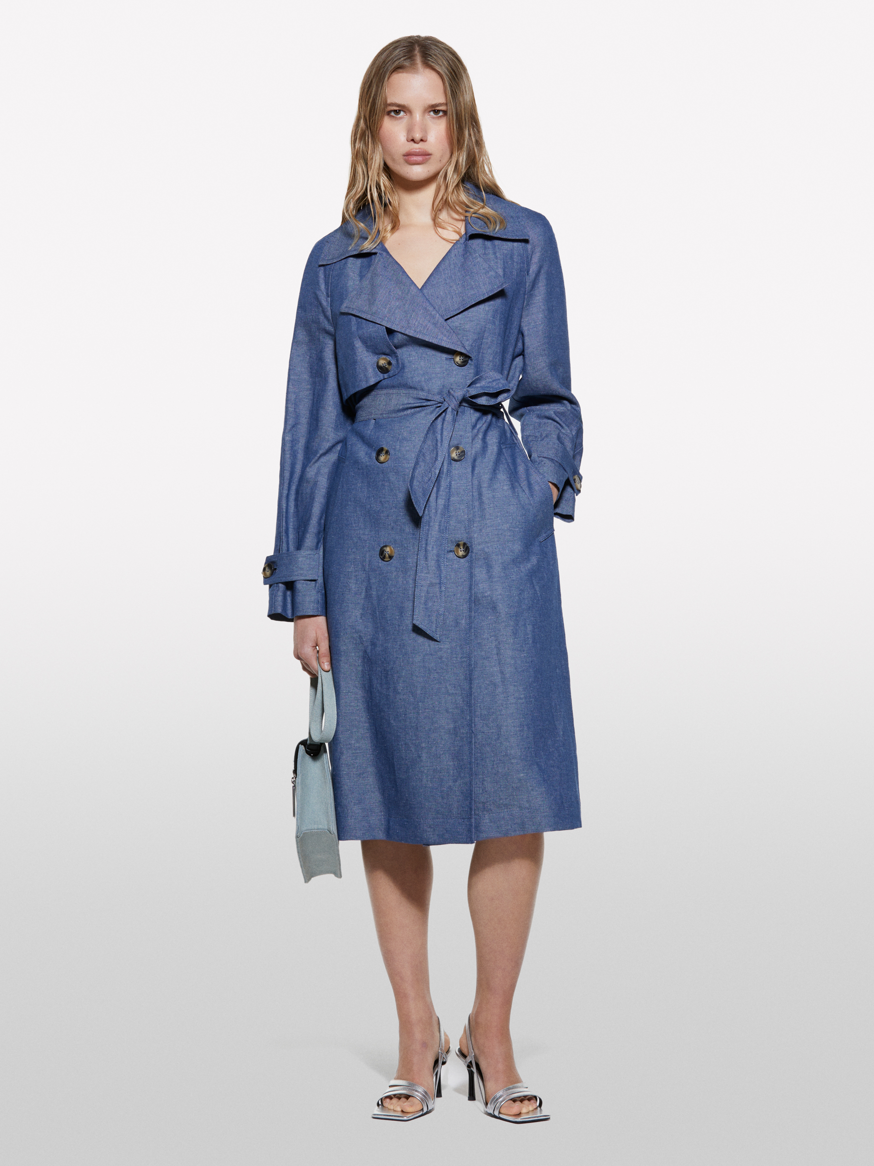 Sisley Sisley - Trench Διπλόπετο Εφέ Ντένιμ, θήλυ, Μπλε, μέγεθος: 42